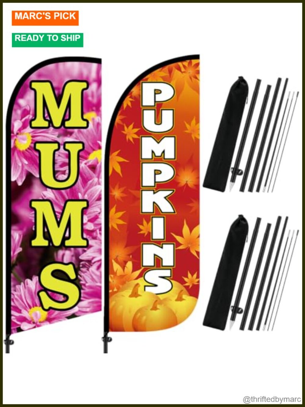 2 Sets 8.2ft Fall Pumpkin Mums Feather Flag Kit for Garden